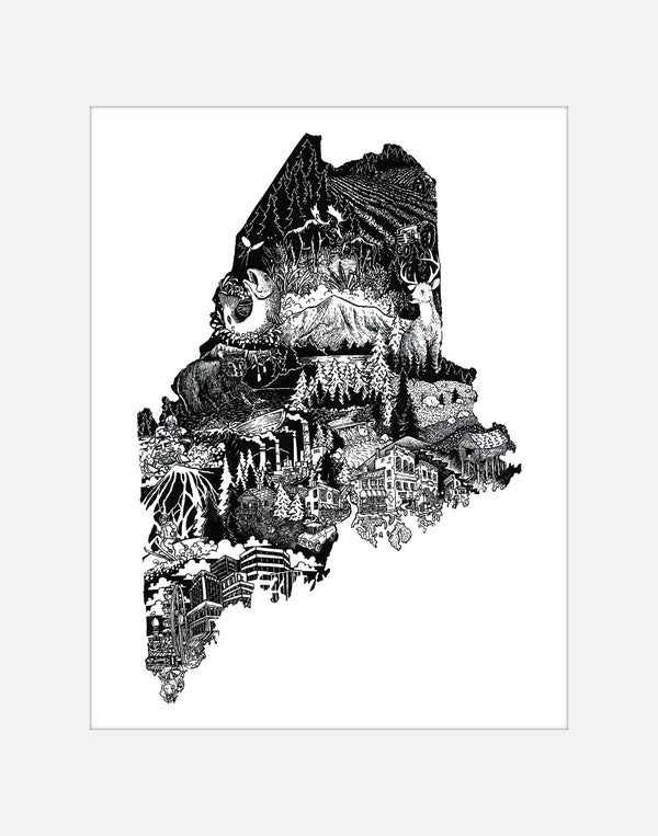 11x14Matted Print-Maine Map